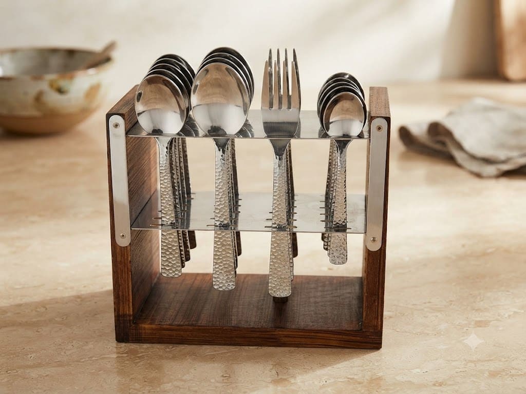 Cutlery Set 24+1 Pc With Wooden Stand With Handle