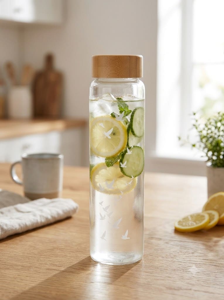 Aqa Crystal Water Bottle with Wooden Lid 1000ML