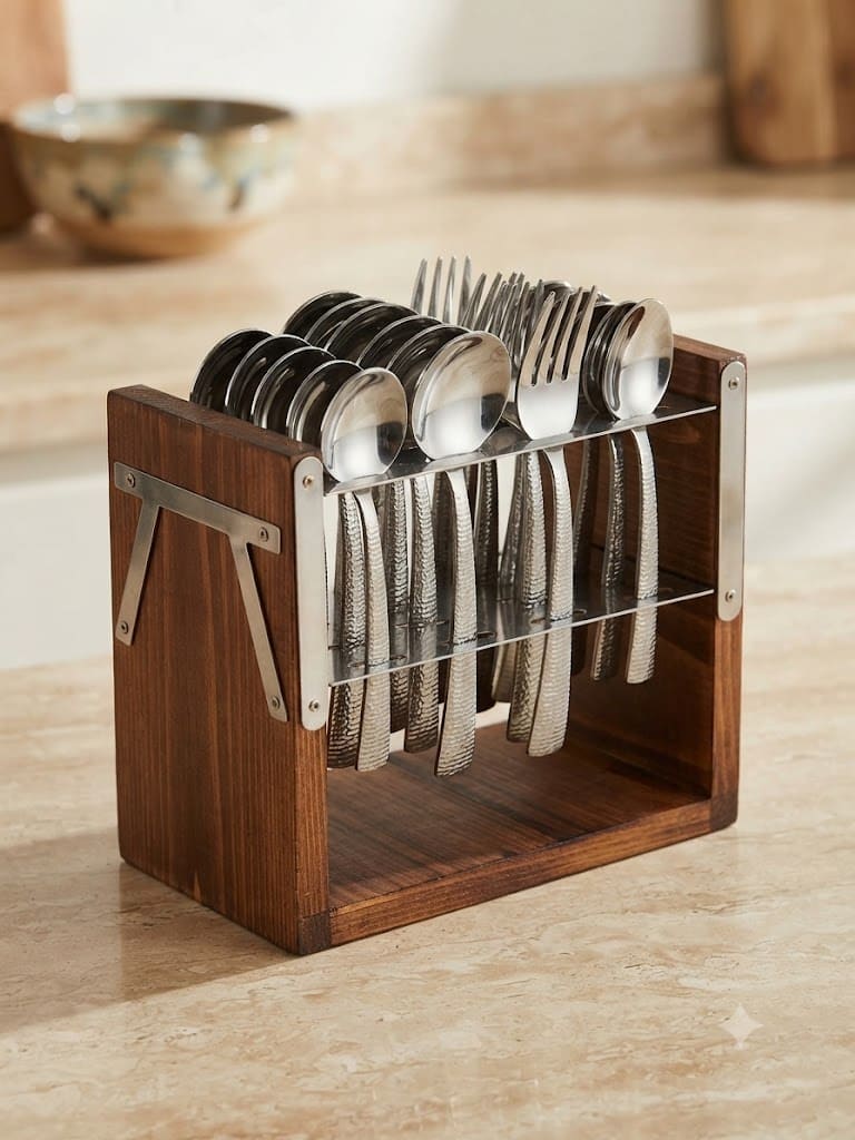 Cutlery Set 24+1 Pc With Wooden Stand With Handle