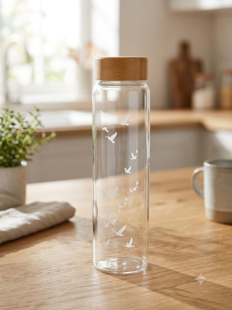 Aqa Crystal Water Bottle with Wooden Lid 1000ML