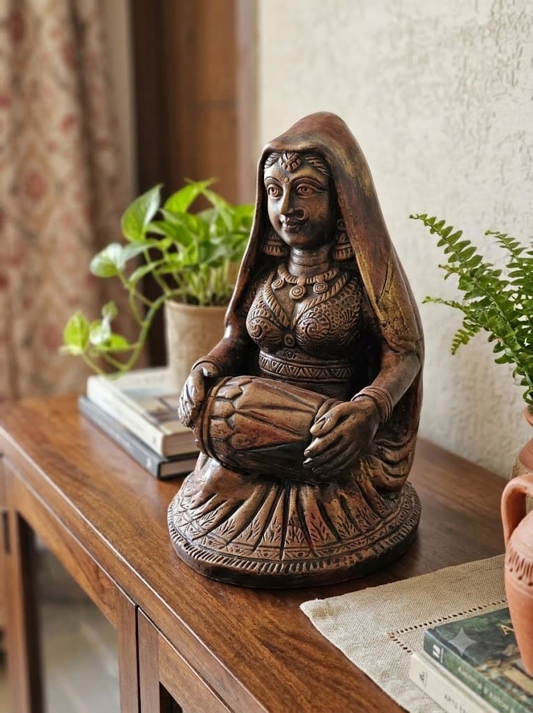 Traditional Handcrafted Seated Royal Musician Sculpture  Antique Brown Ethnic Figurine