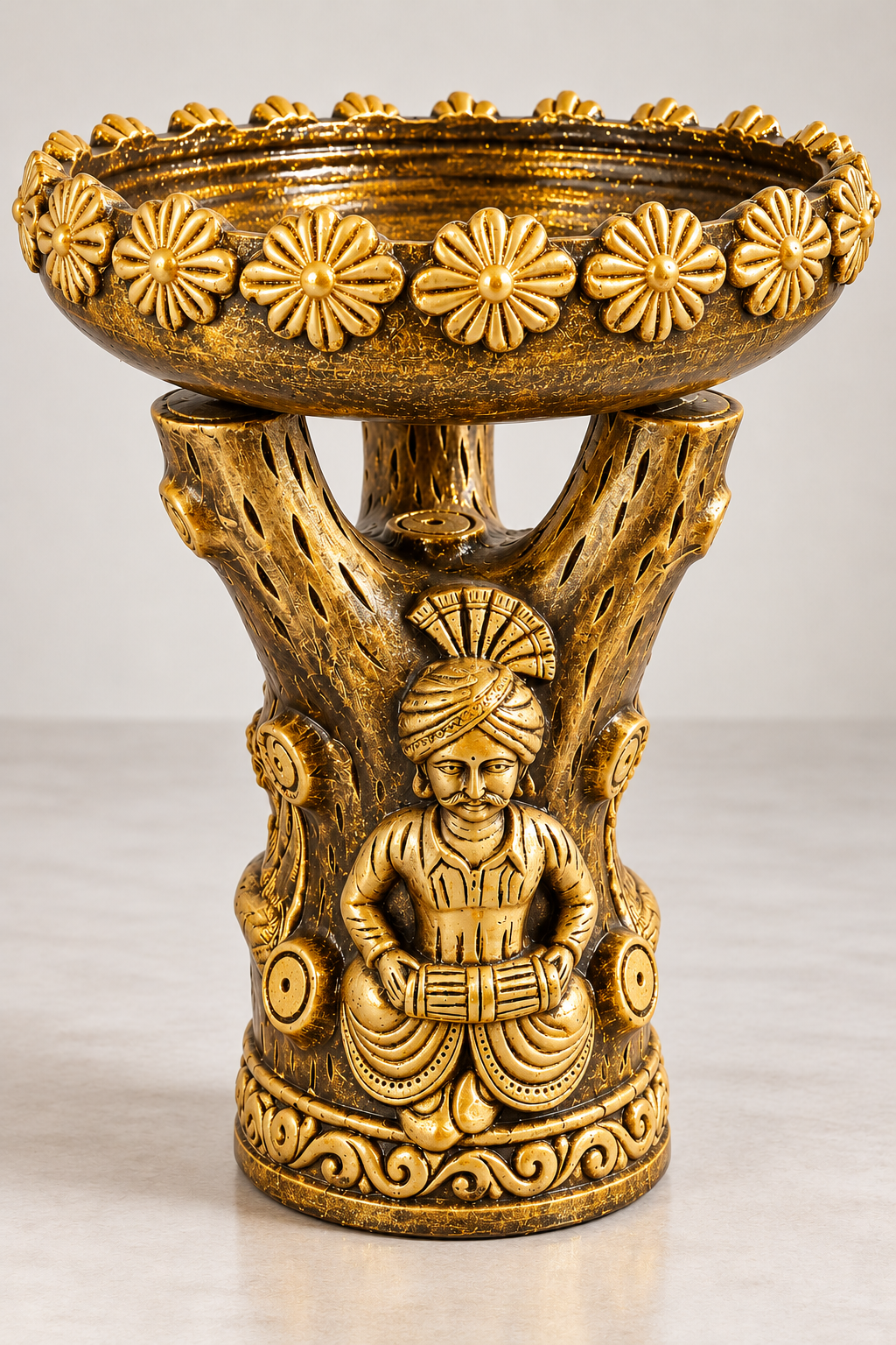 Antique Golden Glitter Clay Table with Decorative Bowl