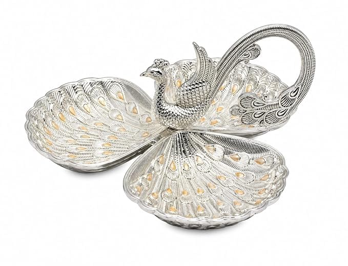 Peacock Silver White Gold Dry Fruit Tray