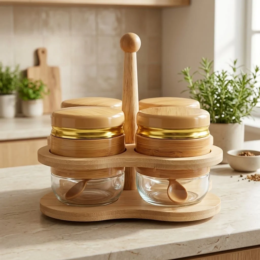 BC 4Pc Borosilicate Glass Storage Jar With Rack