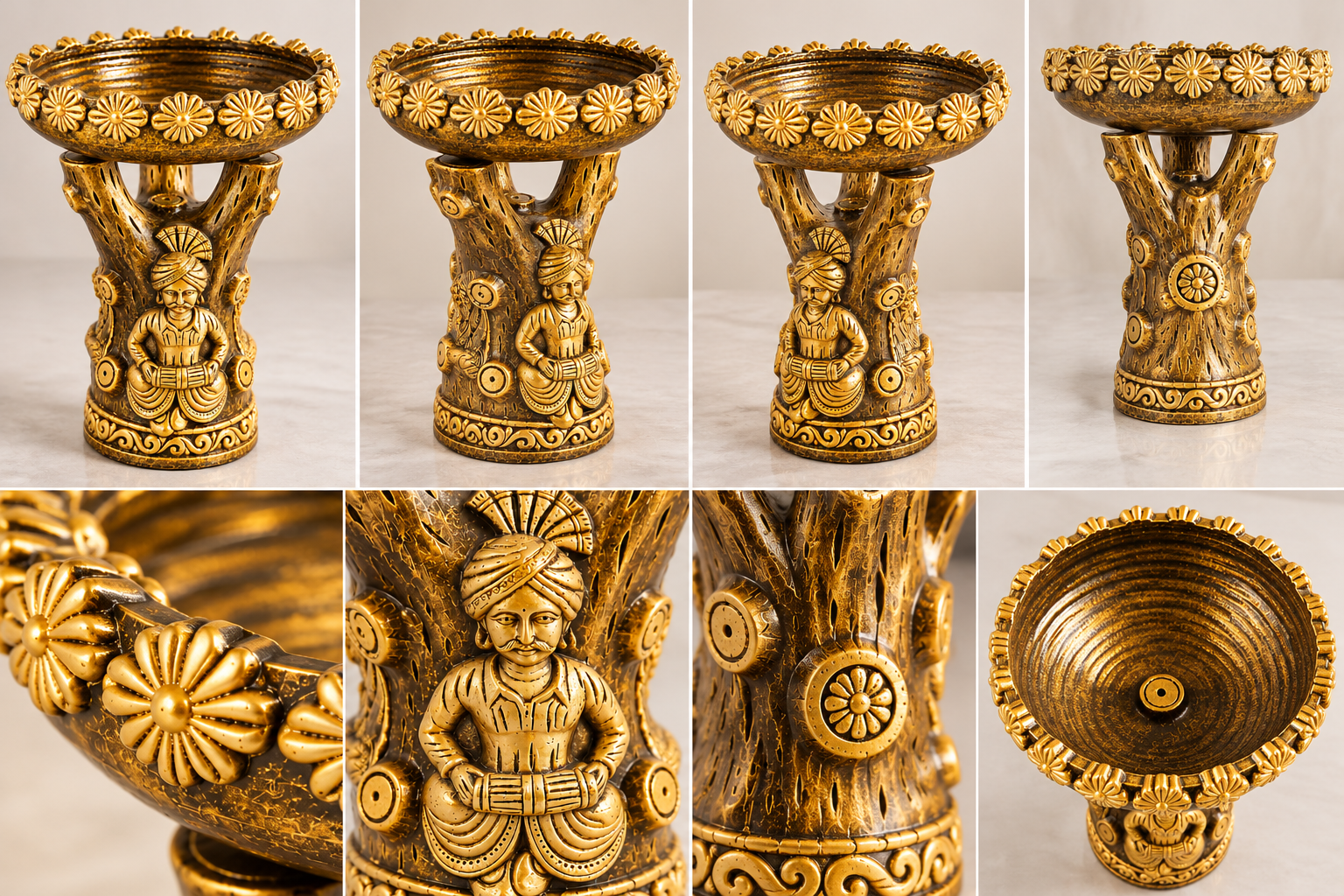 Antique Golden Glitter Clay Table with Decorative Bowl