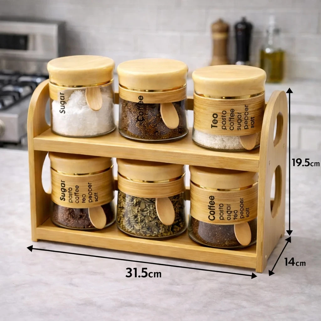 BC 6 Pc Glass Storage With Fancy Rack and Spoon
