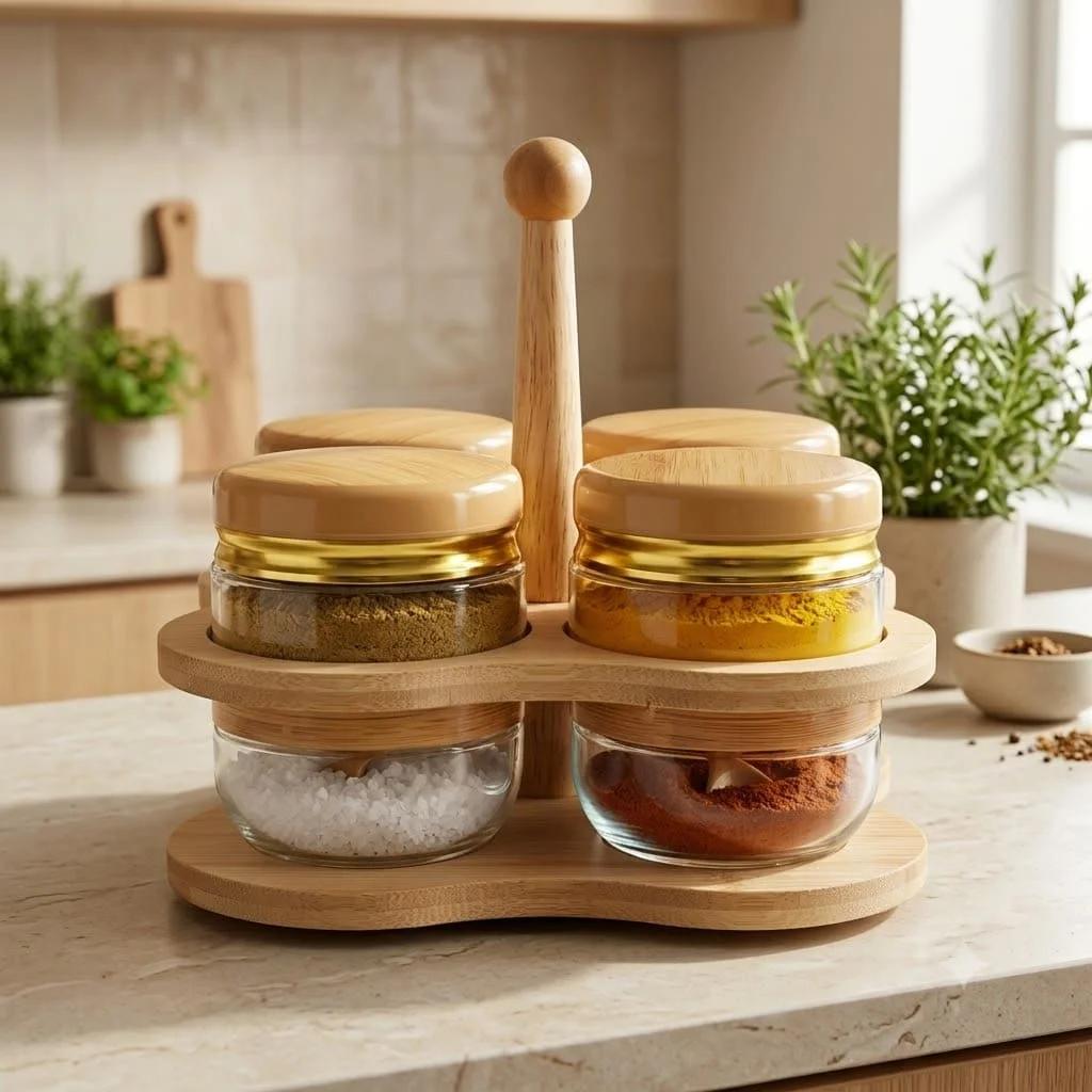 BC 4Pc Borosilicate Glass Storage Jar With Rack