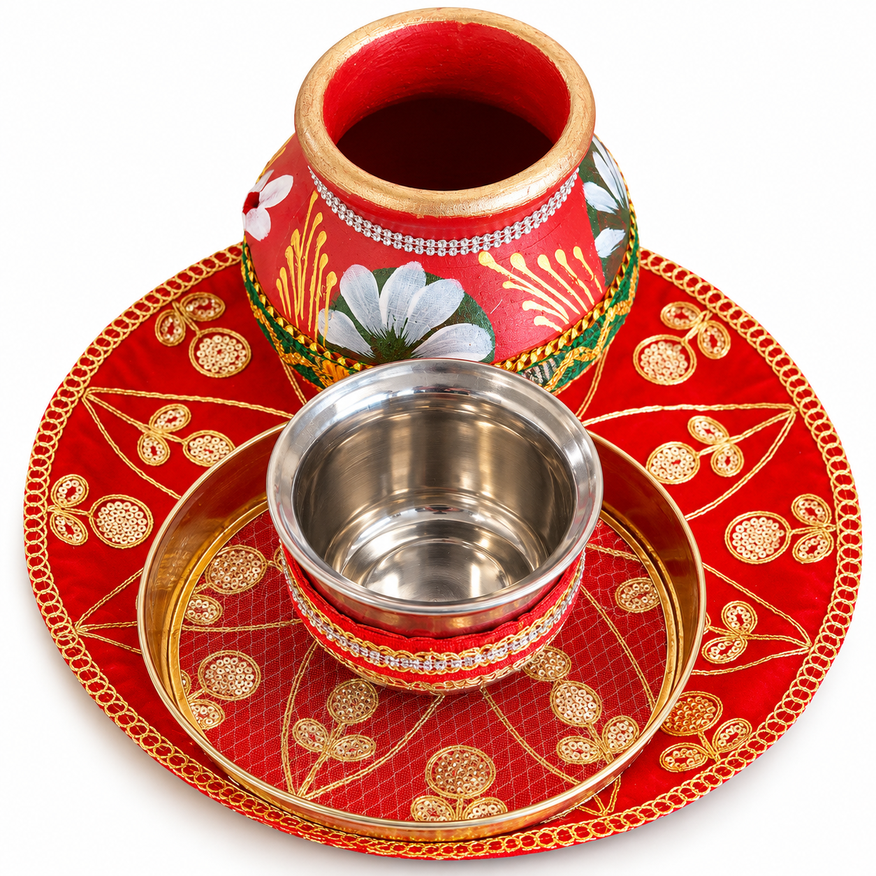 Karwa Chauth Pooja Thali Set with Decorative Kalash