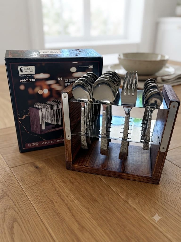 Cutlery Set 24+1 Pc With Wooden Stand With Handle
