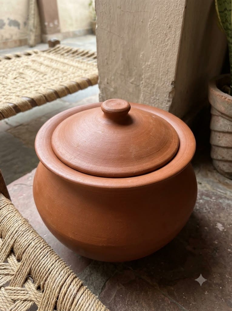Traditional Terracotta Matka with Lid Natural Clay Storage Pot