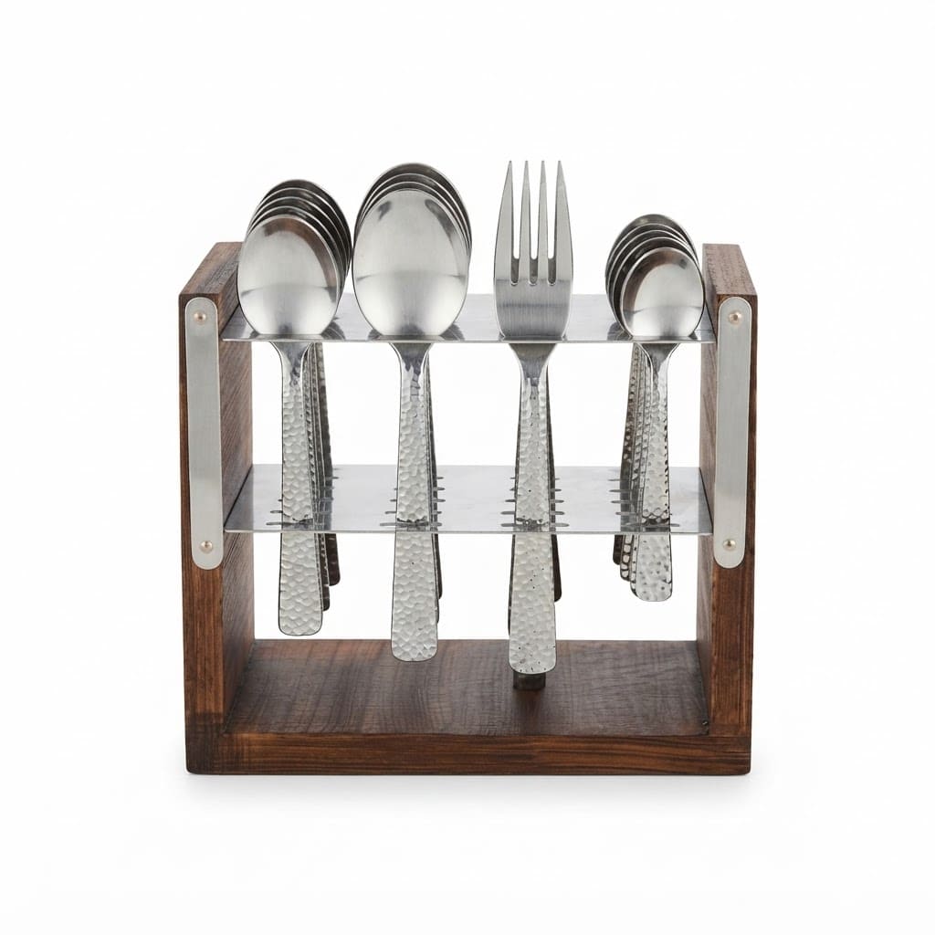 Cutlery Set 24+1 Pc With Wooden Stand With Handle